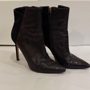 Nine West Black Snake-Texture Pointed Stiletto Ankle Boots